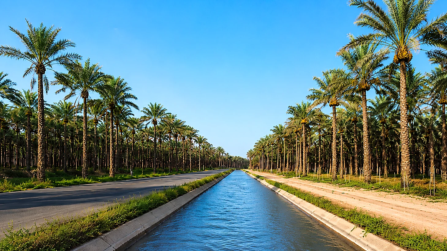 Date palms and irrigation canal in Dashtestan and Aabpakhsh, Bushehr